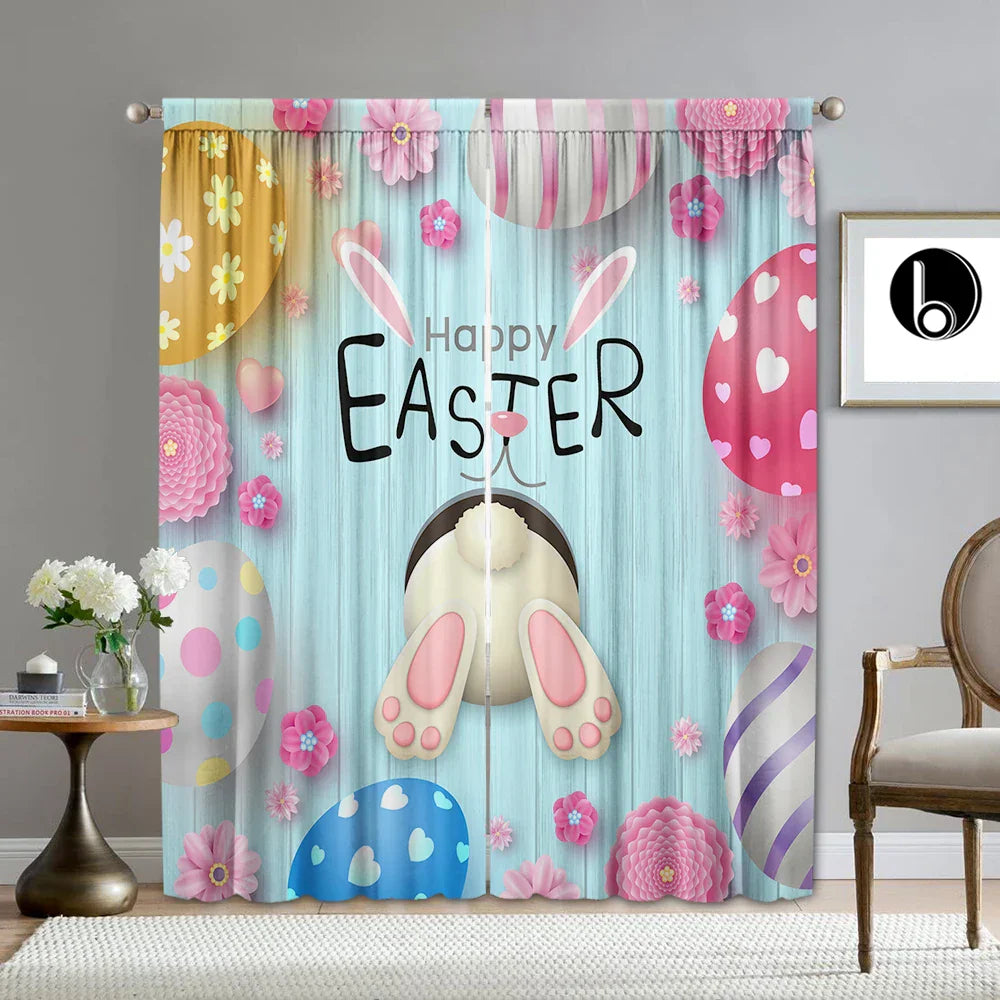 DecorBites™ Easter Curtains with Pole Pocket, Ideal for Kitchens, Living Rooms, Balconies, Gardens