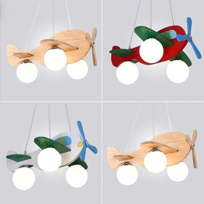 Decorbites™ Kinder Holz-Flugzeug-Leuchter LED Kinderzimmer Flugzeug-Hängeleuchten