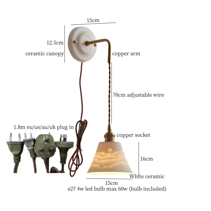 DecorBites™ Adjustable LED Wall Sconce Lamp Stripe Ceramic Copper Mirror Bedside