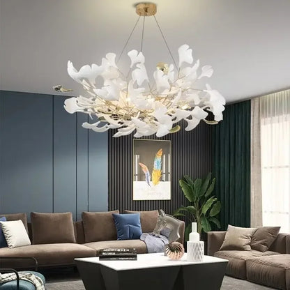 Decorbites™ Blattzweig-Keramik-Kronleuchter | Moderne goldene Leuchte für das Wohnzimmer