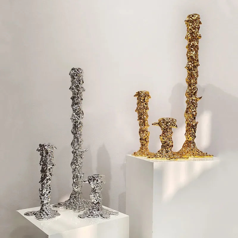 DecorBites™ Golden Candlestick Holder Resin Plated Wedding Centerpiece