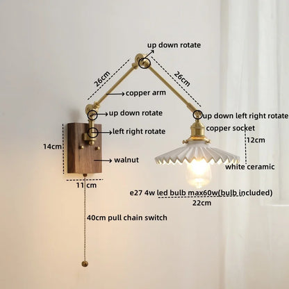 DecorBites™ LED Wall Lamps Pull Chain Switch Modern Stair Light Fixtures, Ceramic Copper