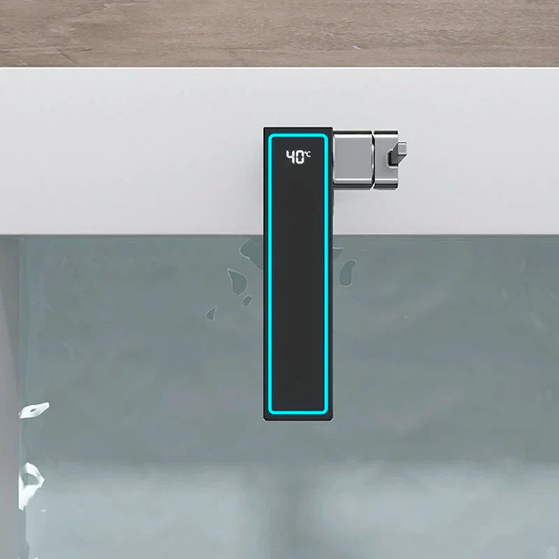 Decorbites™ Gun-Grau Digitales Display Beckenarmatur: Moderne Schwarze Badezimmer-Waschbeckenarmatur mit Temperaturanzeige