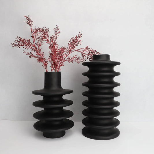 DecorBites™ Geometric Circle Spiral Black Resin Vase - Home Decor Flower Pot