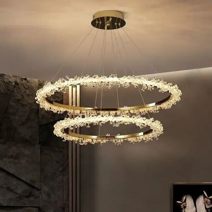 Decorbites™ Golden Round Crystal Chandelier | Nordischer Luxus-LED-Halo-Lüster für das Wohnzimmer