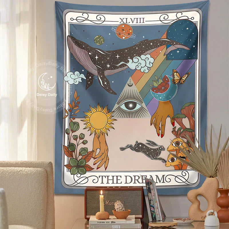 DecorBites™ Dream Tarot Tapestry: Mystical Witchy Decor for Tarot Lovers, Hippie Dorm Art