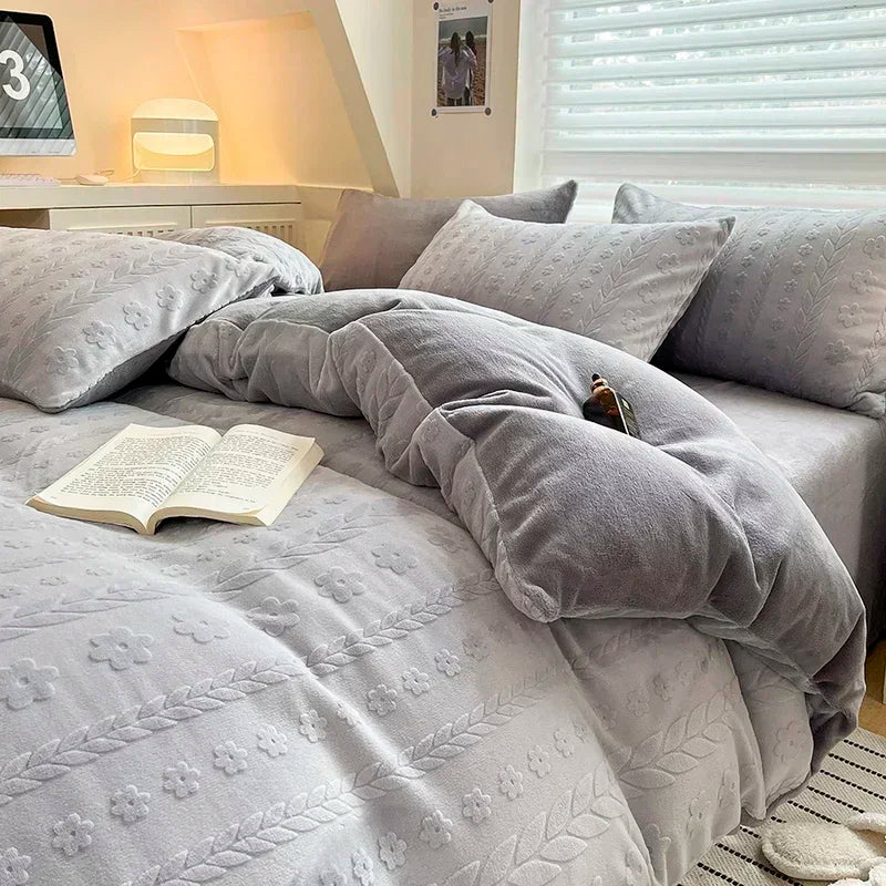 Decorbites™ Hochdichte Milchfleece-Bettwäsche-Set mit Winterwärme für Kingsize-Bett & Plüsch-Deckenbezug