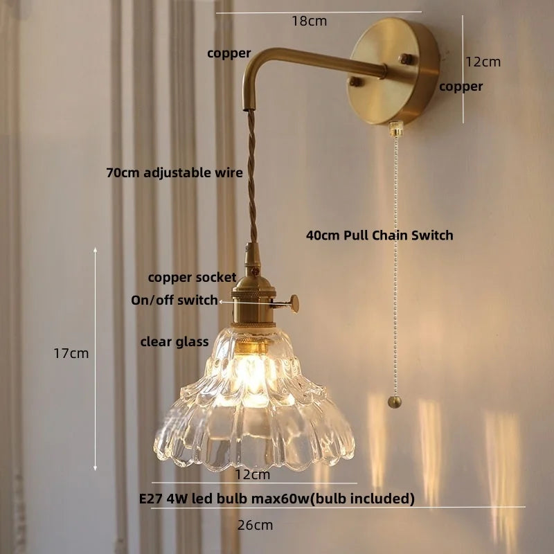 Decorbites™ LED-Wandleuchte Modern Nordisch mit Zugschalter Glas Schlafzimmerlampe