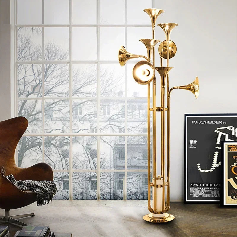 Decorbites™ Gold Trompetten-Anhänger-Kronleuchter | Modern Retro Vintage Horn Stehlampe