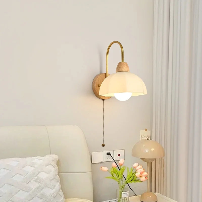 DecorBites™ Glass Wood LED Wall Lights Decor for Bedroom Living Room Coffee Mirror Bedside Lamp