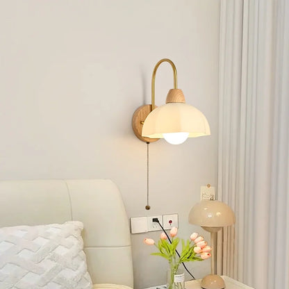 DecorBites™ Glass Wood LED Wall Lights Decor for Bedroom Living Room Coffee Mirror Bedside Lamp