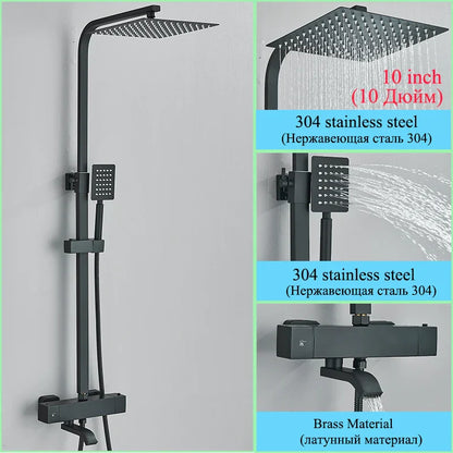 Decorbites™ Golden Thermostatisches Duscharmatur-Set mit Regendusche-Säule und 3-Wege-Mischer