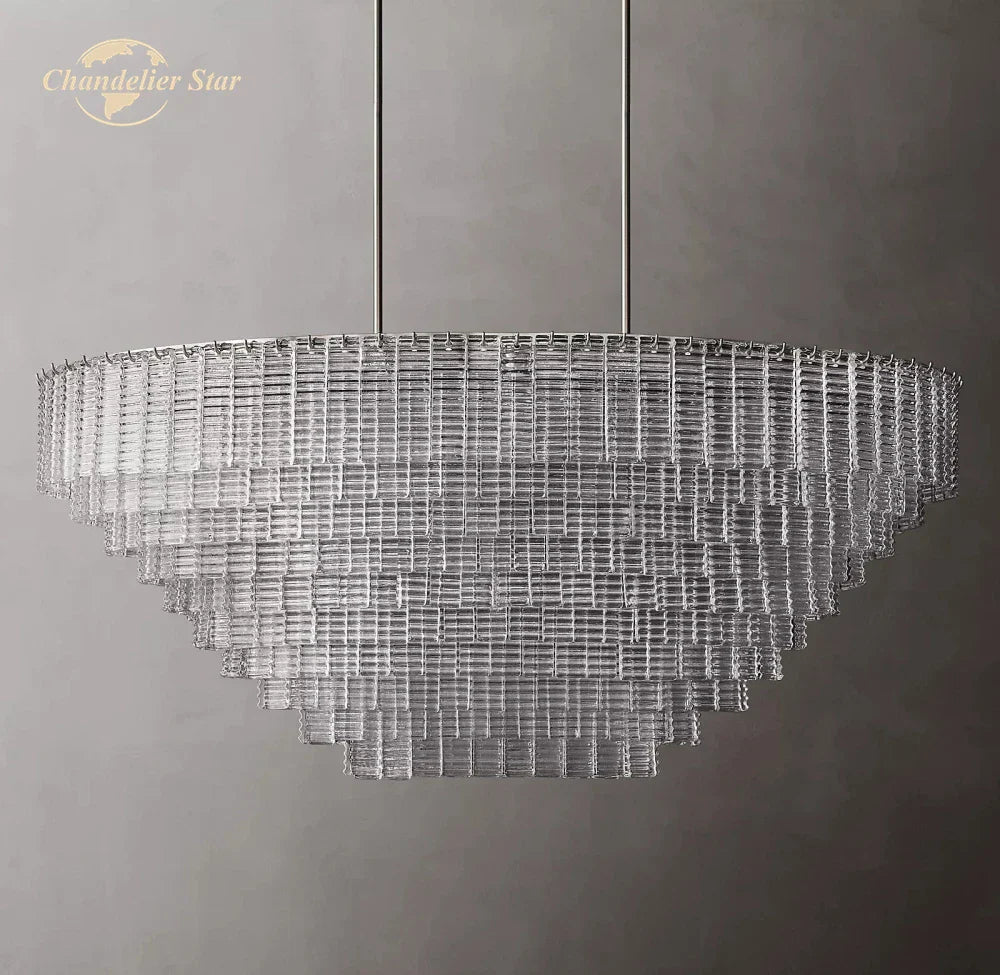 Decorbites™ Klar Rauchglas Oval LED Kronleuchter - Modern Retro Schwarz Metall-B