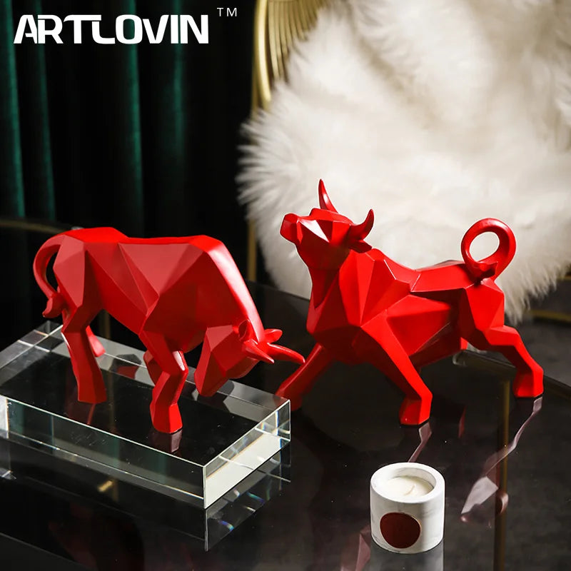 Decorbites™ Geometrische Bison-Skulptur aus Harz für Zuhause und Büro Moderne Dekoration Tischfigur