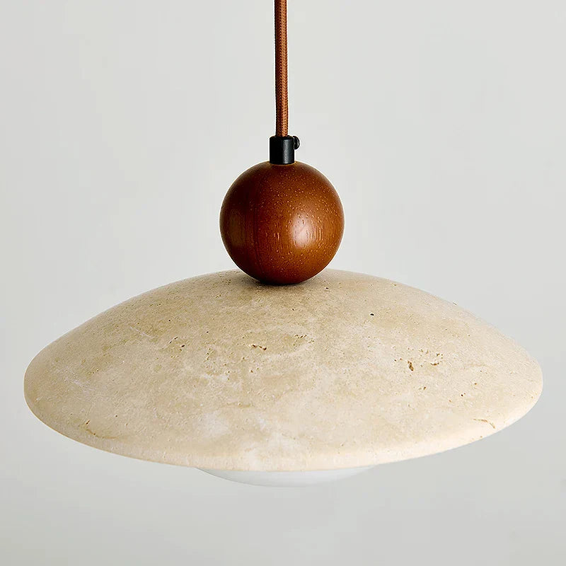Travertine Globe Pendant Light With White Glass