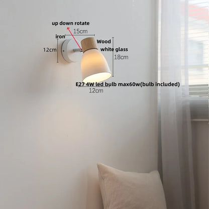 DecorBites™ Iron Wood LED Wall Light Fixture Rotate Bedside Lamp Aplique Pared