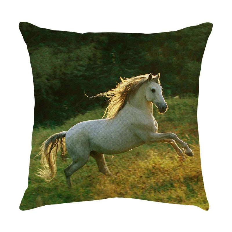 DecorBites™ Galloping Horse Pillowcase: Wild Horse Print Linen Cushion Cover for Home Decoration