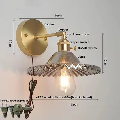 Decorbites™ Grüne Glas-LED-Wandleuchten mit Zugschalter - Vintage-Kupfer-Wandleuchte
