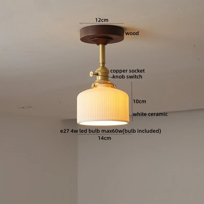 Nordic Glass Wood Ceiling Light For Foyer