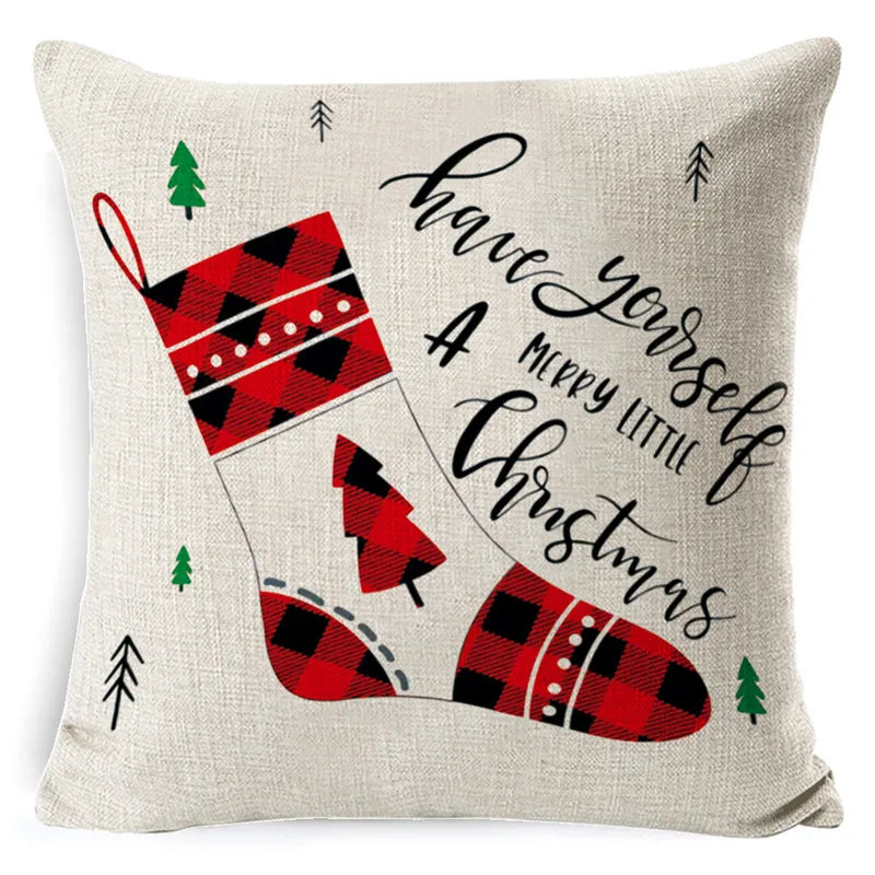 DecorBites™ Elk Print Linen Pillowcase: Festive Christmas Cushion Cover for Sofa - 2023 New Year Decor