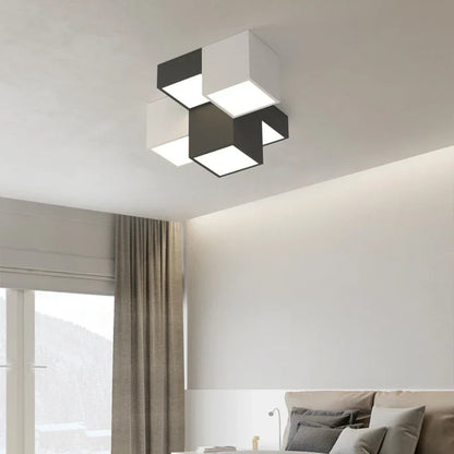 DecorBites™ Geometric LED Ceiling Light for Modern Bedroom, Study Room - Black/White Luxe Design
