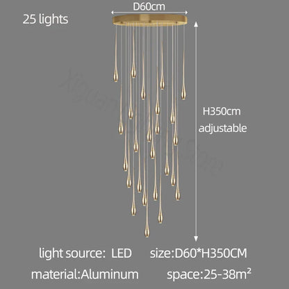 Decorbites™ Gold LED-Kronleuchter für das Wohnzimmer und die Treppe eines Duplex-Villas