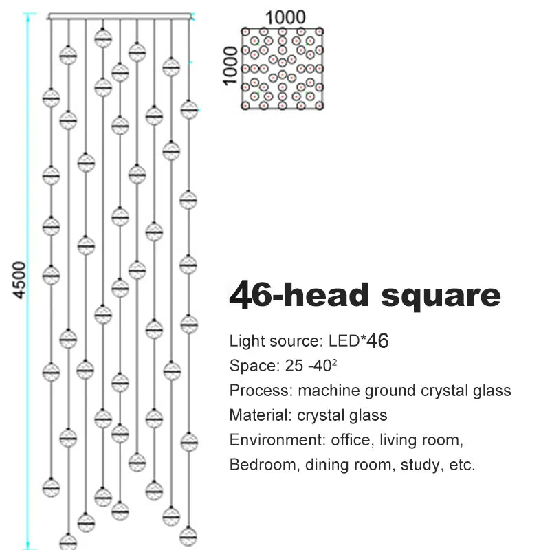 DecorBites™ Crystal Ball Chandelier Pendant Light for Staircase Hallway Bar Décor