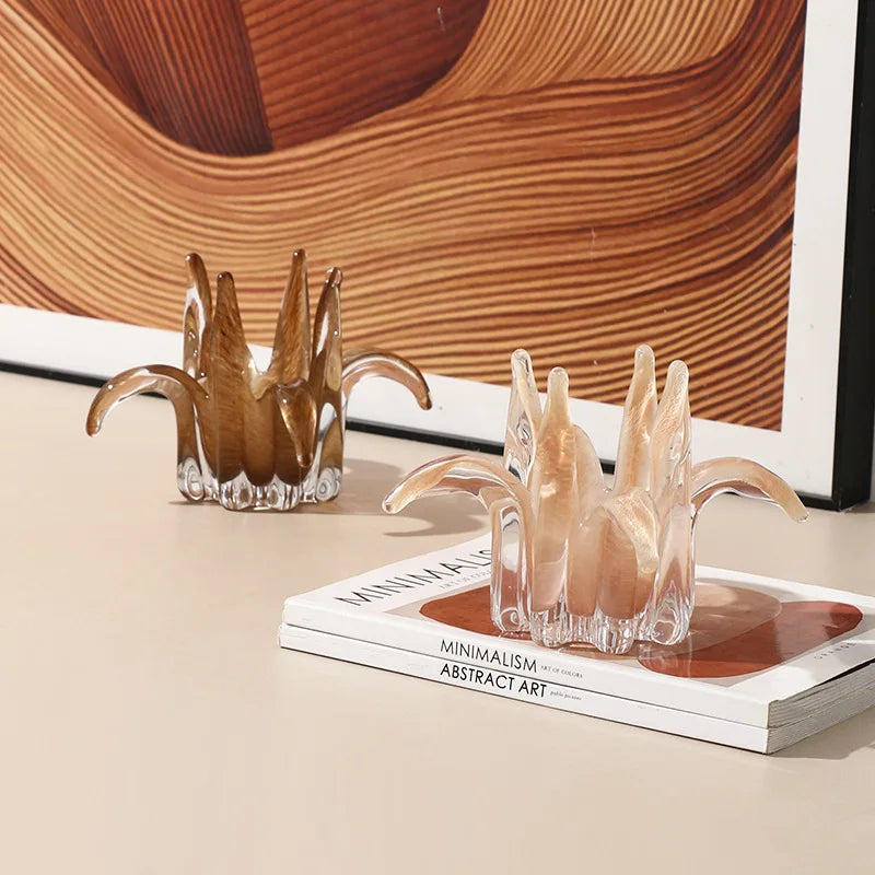 DecorBites™ Glass Petal Candle Holder for Home Decoration and Storage