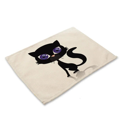 Decorbites™ Schwarze Katze Leinen-Platzset für Esstisch & Küchendekoration