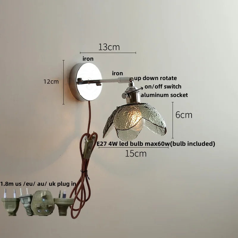 DecorBites™ Crystal Iron LED Wall Light Modern Bedside Lamp Clear Glass Wandlamp
