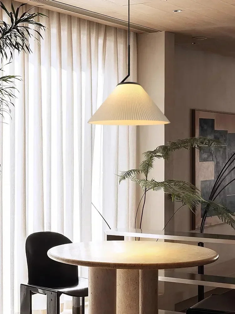 DecorBites™ Cream LED Pendant Light Nordic Pleated Chandelier for Home Decoration