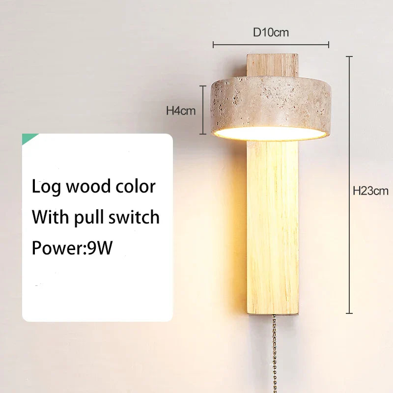 DecorBites™ Cream Style Bedside Lamp With Rotatable LED Light - Walnut Wood Texture