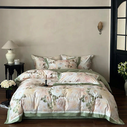 Decorbites™-Ägyptische-Baumwoll-Bettwäsche-Set mit französischem Rosenblumenmuster und vintage Charme