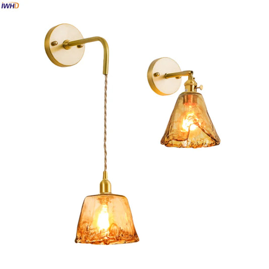 Decorbites™ Japanische Bernstein-Glas-LED-Wandleuchte Kupfer Vintage-Design