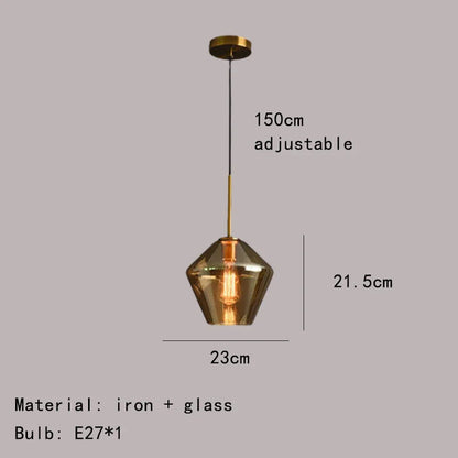 DecorBites™ Gray Amber Glass Pendant Lamp for Home and Office Lighting