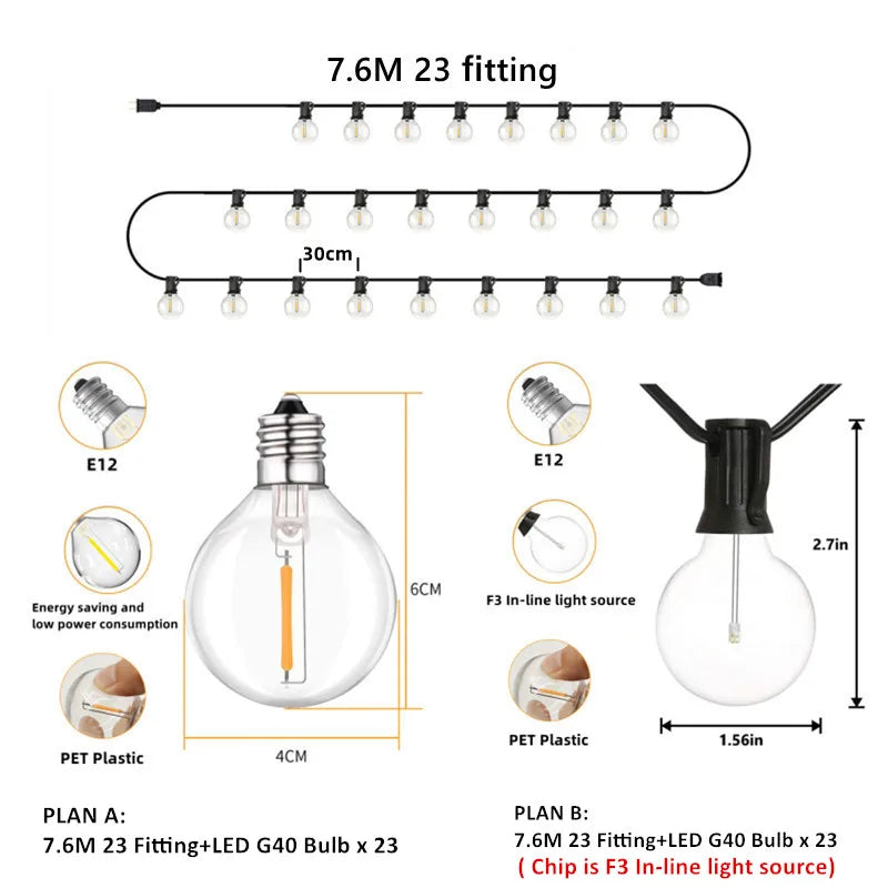 Decorbites™ G40 LED-Lichterkette für Außendekoration und Gartenbeleuchtung zu festlichen Anlässen