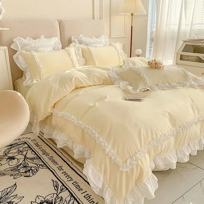 DecorBites™ Korean Princess Lolita Bed 4-Piece Set in Solid Washed Cotton