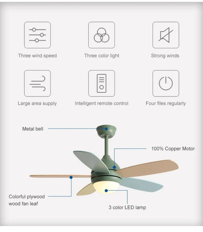 Decorbites™ Kinder-Deckenventilator mit Licht und Fernbedienung, 3-Geschwindigkeiten, 5-Blatt-Helikopter-Design