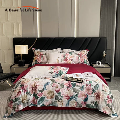 Decorbites™ Ägyptische Baumwoll-Blumen-Bettwäsche-Set, Luxus 1000TC Daunendeckelbezug, Laken, Kissenbezüge