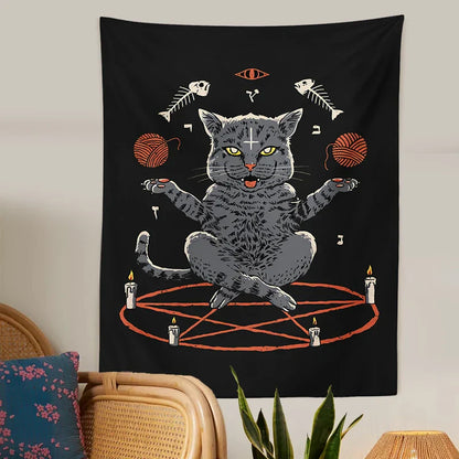 DecorBites™ Cat Coven Tapestry Wall Hanging - Cool Black Witchcraft Decor for Living Room and Bedroom