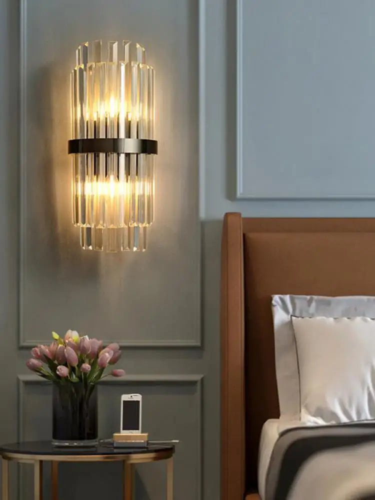Decorbites™ Art-Deco-Edelstahl-Kristall-LED-Wandleuchte Schwarz Gold Schlafzimmer Flur