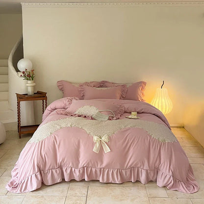 Decorbites™ Spitzenstickerei-Prinzessinnen-Bettwäsche-Set - Bettbezug, Laken, Kissenbezüge - Blau Rosa Lila