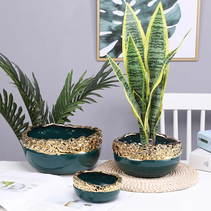 Gold Edge Ceramic Planter