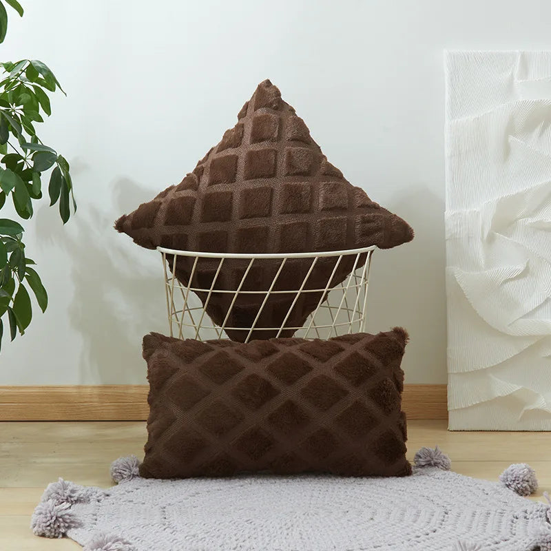 DecorBites™ Geometric Diamond Pattern Plush Cushion Cover for Stylish Home Decor