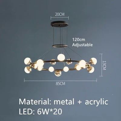 Gold Art Deco Chandelier 30-Ball Acrylic Design