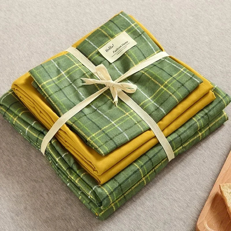 Cotton Grid Print Bed Set