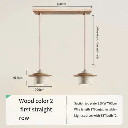 Modern Travertine Stone Pendant Light With Walnut Accent