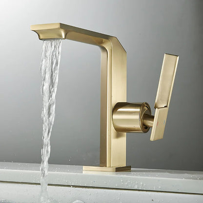 Decorbites™ Bürsten-Gold Beckenarmatur: Massiv-Messing Badezimmer Mischbatterie, Einhebel Deckenmontiert