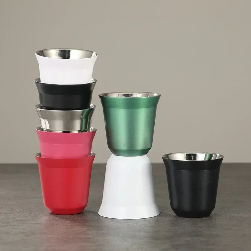 Decorbites™ Doppeltwandige Espresso-Tassen 80 ml - Set aus 2 hitzeisolierten Edelstahlbechern
