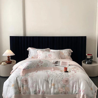 DecorBites™ Eucalyptus Fiber Flowers Print Bedding Set - Soft Silky Cool Feel
